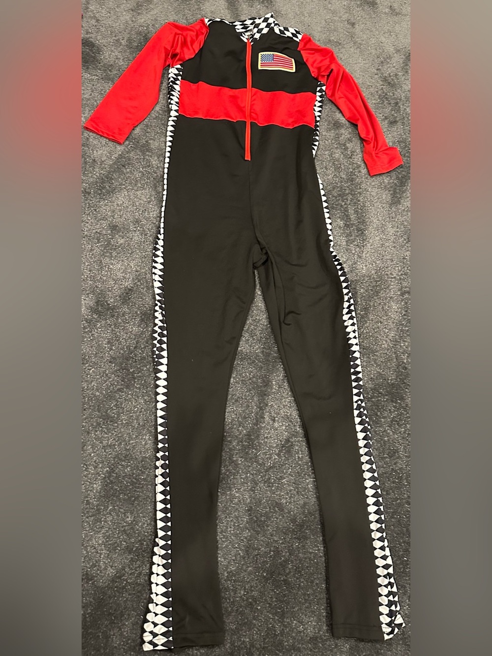 Women’s Sexy Race Car Driver Costume Active Jumpsuit Geometric Checkered sides M